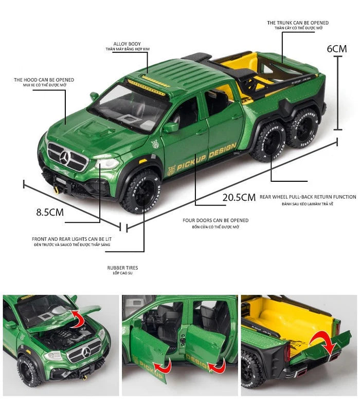 AMG*6-6-PICKUP 1:24 DIECAST METAL TOY CAR (MULTICOLOUR :-BLACK, GREEN ,RED)