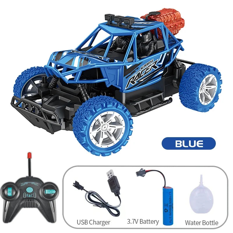 Remote Control High Speed Monster Truck Rc Rock Crawler Car with Water Spray Booster Led Light & Rechargeable Battery