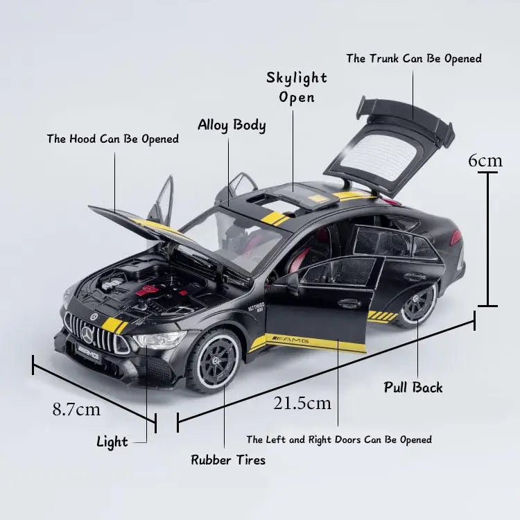 Mercedes Benz AMG GTR 1:24 Die Cast Metal Toy Car With Sound and Light for Kids Boy Girl Gift (Multi Color) [Size : 20Cm*8Cm*7Cm]