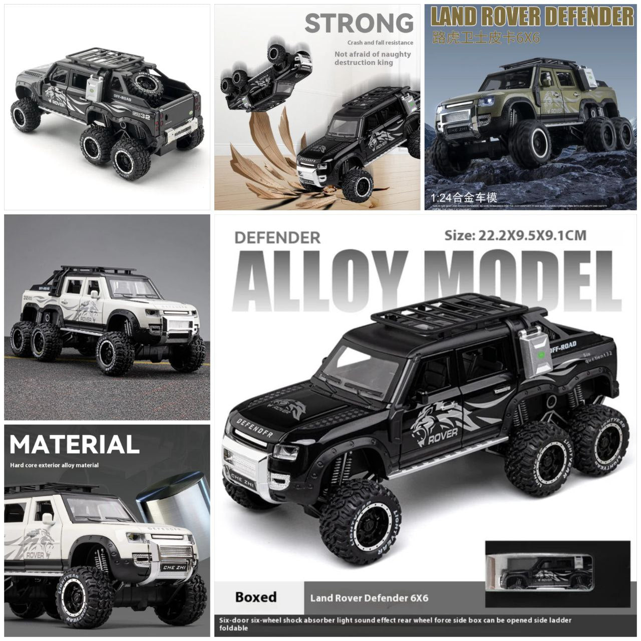 DEFENDER 6X6 1:24 DIECAST METAL TOY CAR (MULTICOLOUR : BLACK, WHITE, GREEN)