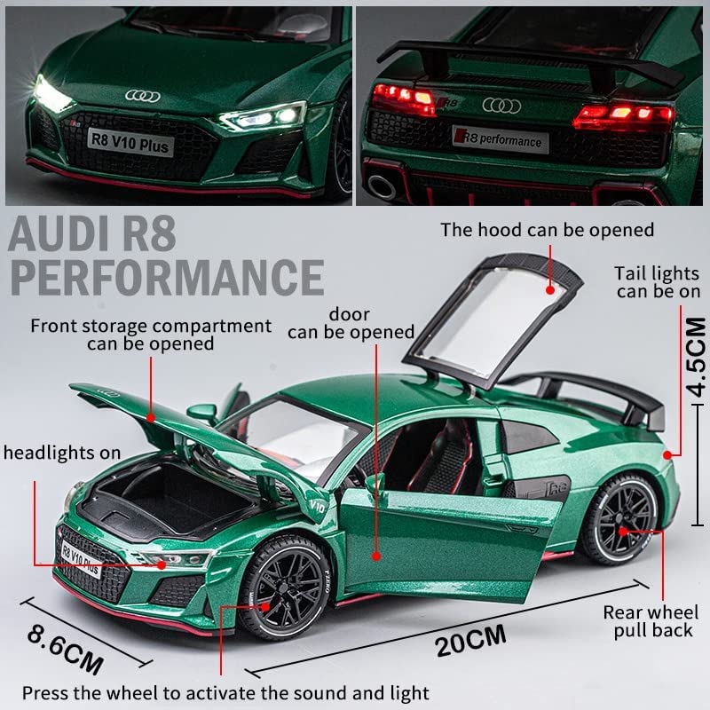 AUDI R8 V10 1:24 DIECAST METAL TOY CAR (MULTICOLOUR :-GREEN, BLACK, ORANGE, RED)