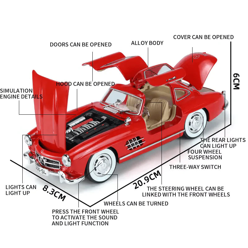 Mercedes-Benz 300SL Vintage 1:24 Die-cast Metal Toy Car (Multicolour :- Red , Black , Blue , Green)