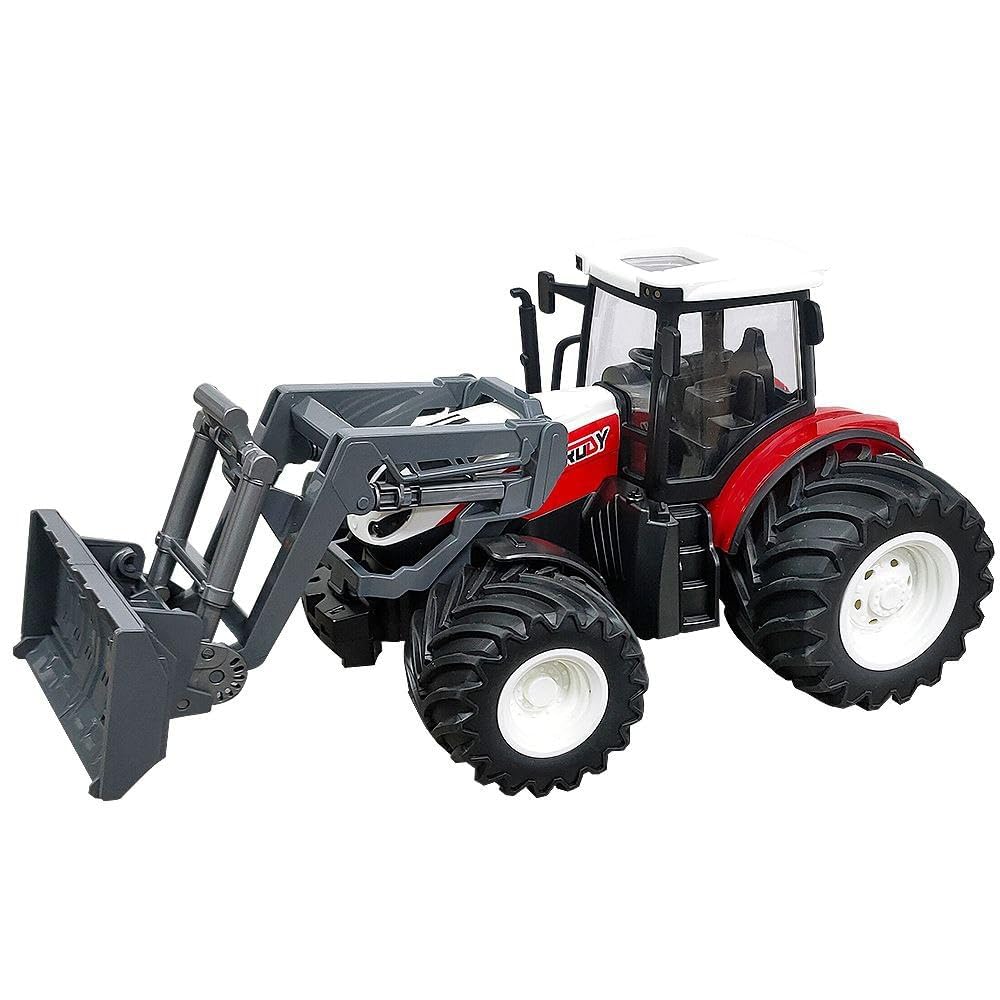 REMOTE CONTROL FARM TRACTOR FOR KIDS, REALISTIC RC TRACTOR WITH REAR LOADER AND FRONT LOADER, MULTI COLOUR [SIZE:-21CM*12CM*7CM]