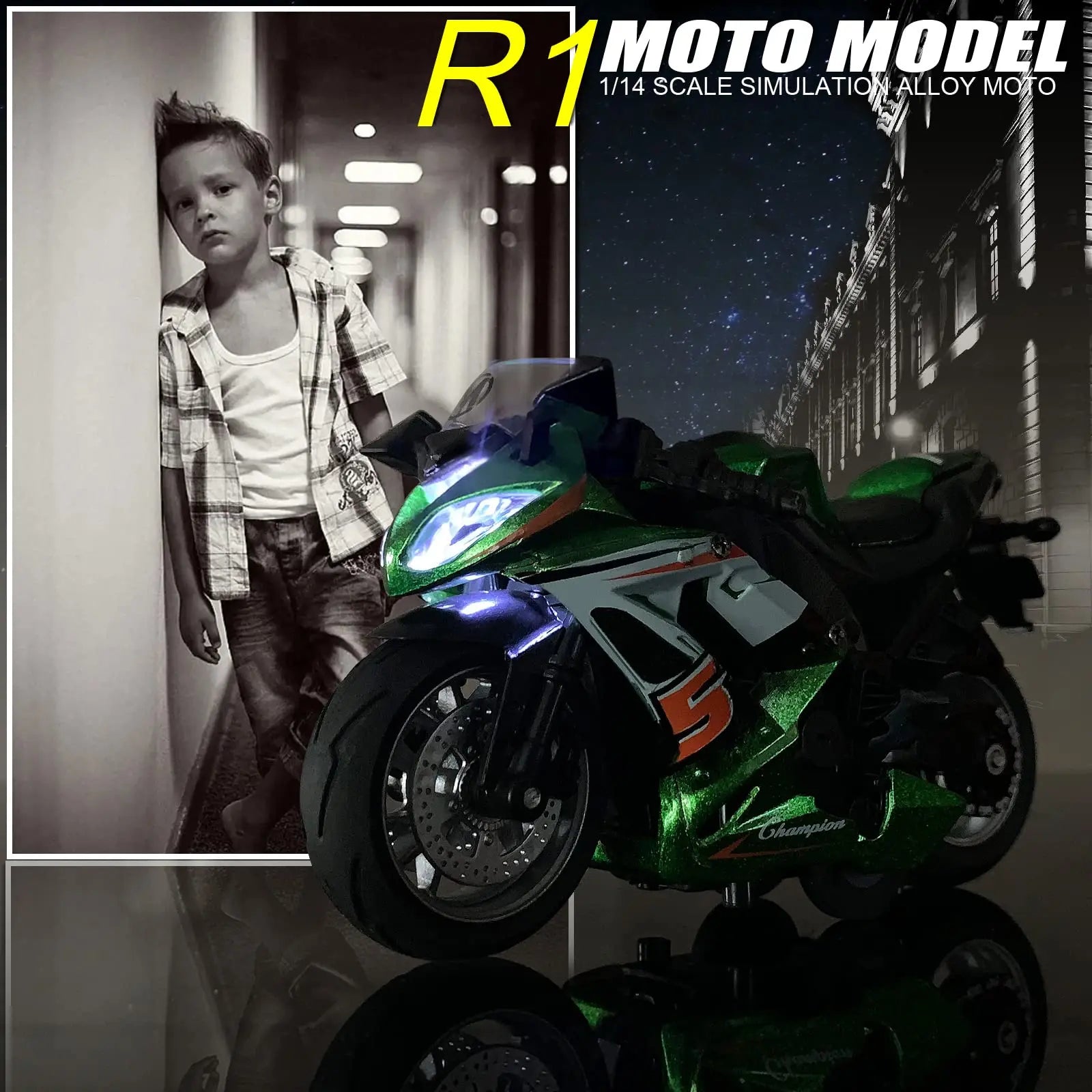 Motorcycle Model 1:14 Diecast Toy Scale light and sound Gift Collection Pull Back Metal Simulation Collection Motor