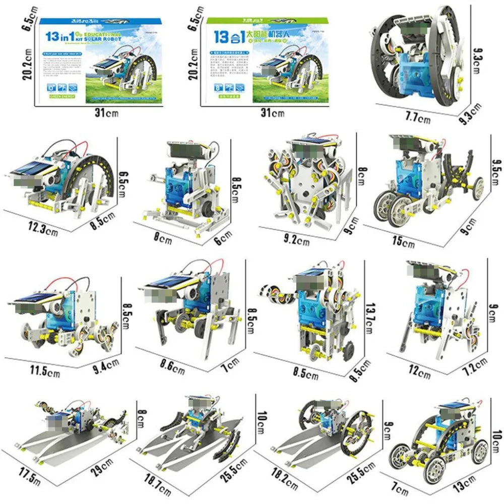 STEM 13-in-1 Solar Educational Robot Kit Toys - Powered by The Solar Energy - Building Kit DIY Assembly Battery Operated Robotic Set - for Kids, Children