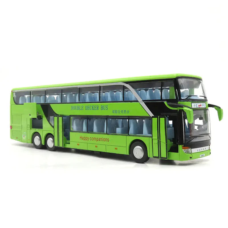 DOUBLE-DECKER TOURIST BUS MODEL CITY BUS TOY CAR ALLOY AIRPORT BUSING METAL SOUND AND EASY PULL BACK ANTI-FALL CAR [SIZE:24.5CM*7CM*5CM]【 MULTICOLOR 】