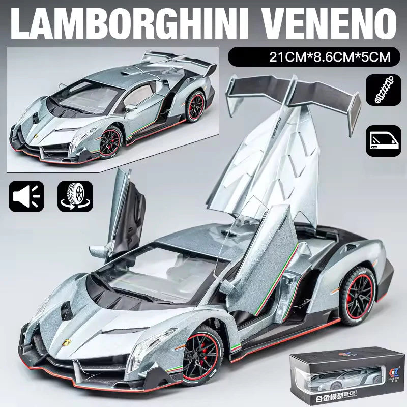 LAMBORGHINI VENENO 1:24 DIECAST METAL TOY CAR (MULTICOLOUR :- RED, WHITE GRAY)