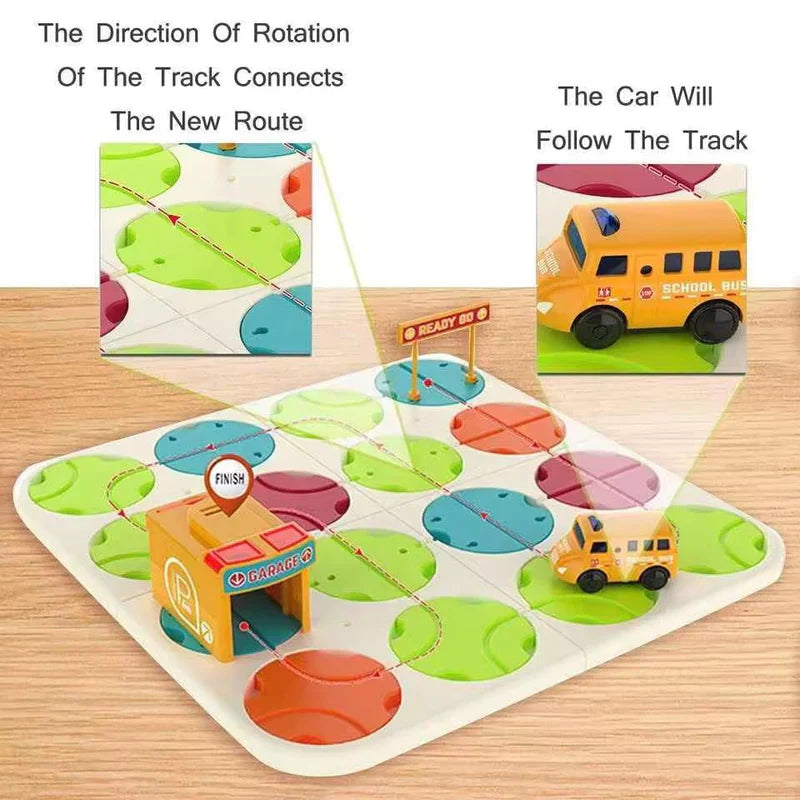 SCHOOL BUS DIY TRACK MAZE RACE CAR TRACK BUILDING BLOCK EDUCATIONAL TOY SET TILES DIY PLAY SET 2 LIGHT UP CAR STEM LEARNING CONSTRUCTION