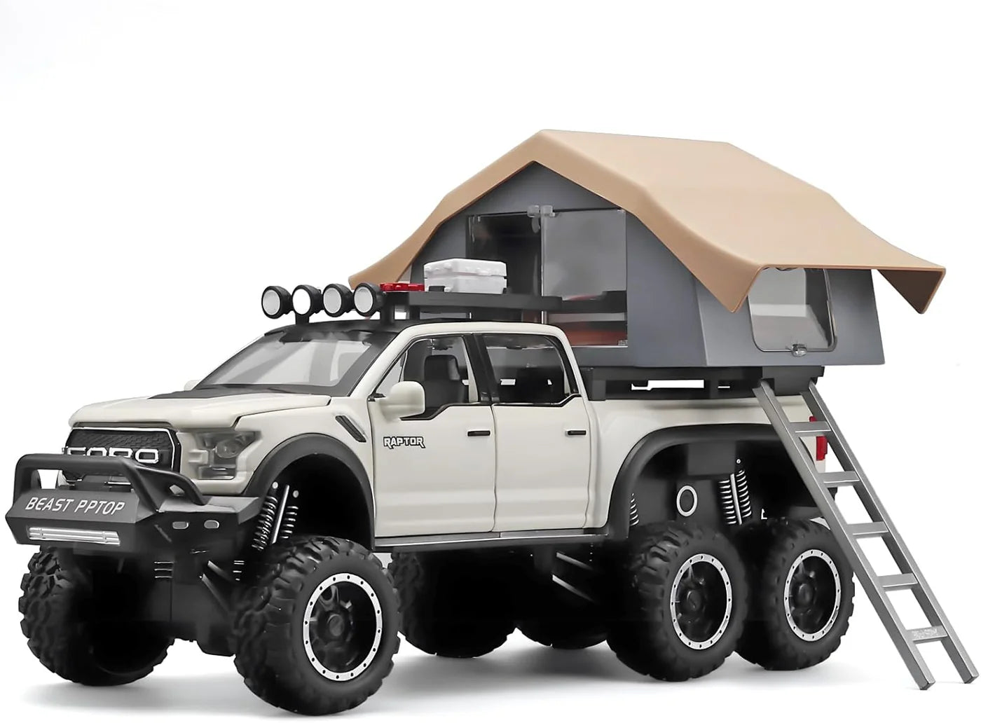 F150 PICKUP TRUCK WITH SIGHTSEEING CABIN 1:24 DIECAST METAL TOY CAR (MULTICOLOUR :- BLUE, RED WHITE)