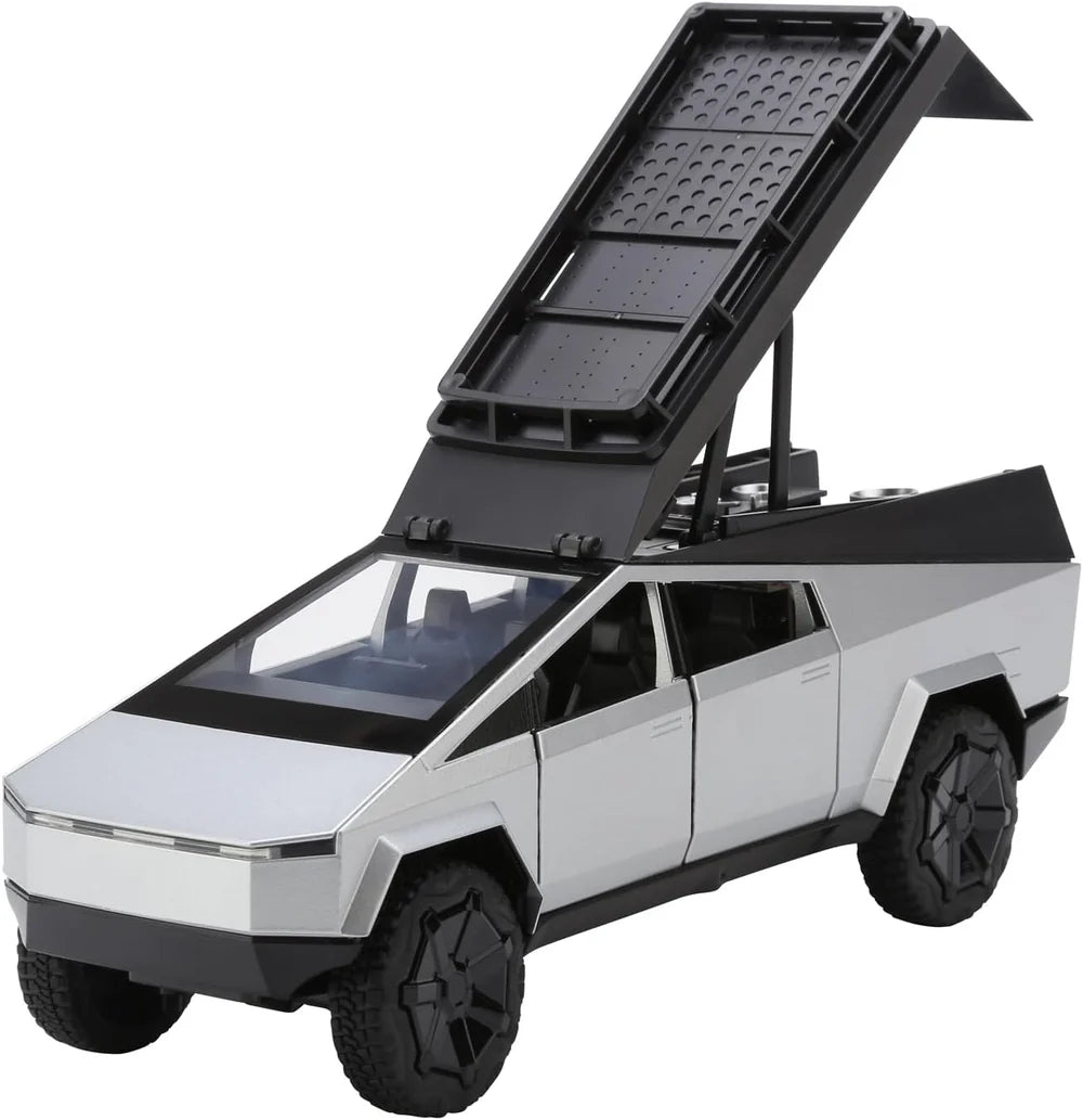 TESLA CYBERTRUCK CAMPING VEHICLE 1:24 DIECAST METAL TOY CAR ( MULTICOLOUR :- BLACK, GREEN , GRAY)