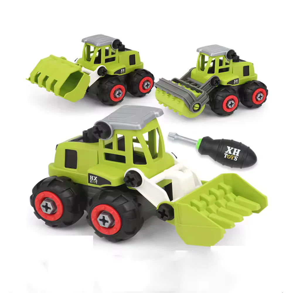 FARM VEHICLES WITH SCREW DRIVER FOLDABLE DIY TRUCK TOY PACK OF 4 WITH 1 SCREWDRIVER TOOLS, FARM TRUCK VEHICLE SET TOYS FOR KIDS TAKE APART TOYS FOR TODDLERS