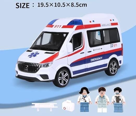 Mercedes Benz  Ambulance Van 1:24 Diecast Metal Toy Car for Kids Friction Powered Vehicle with Lights & Sound Kids Emergency Van City Service Push n Go Vehicles (Ambulance)