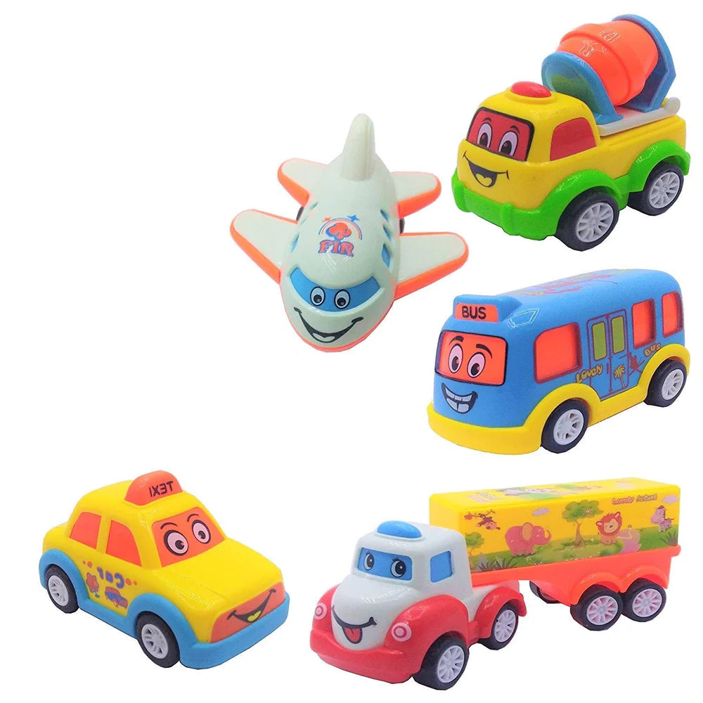 UNBREAKABLE TRANSPORTATION VEHICLE BABY CAR TOY FOR 1 YEAR OLD BOY PUSH AND GO VEHICLES FRICTION TOY CARS SET OF 5 TOY FOR KIDSMULTICOLOR (SET OF 5)