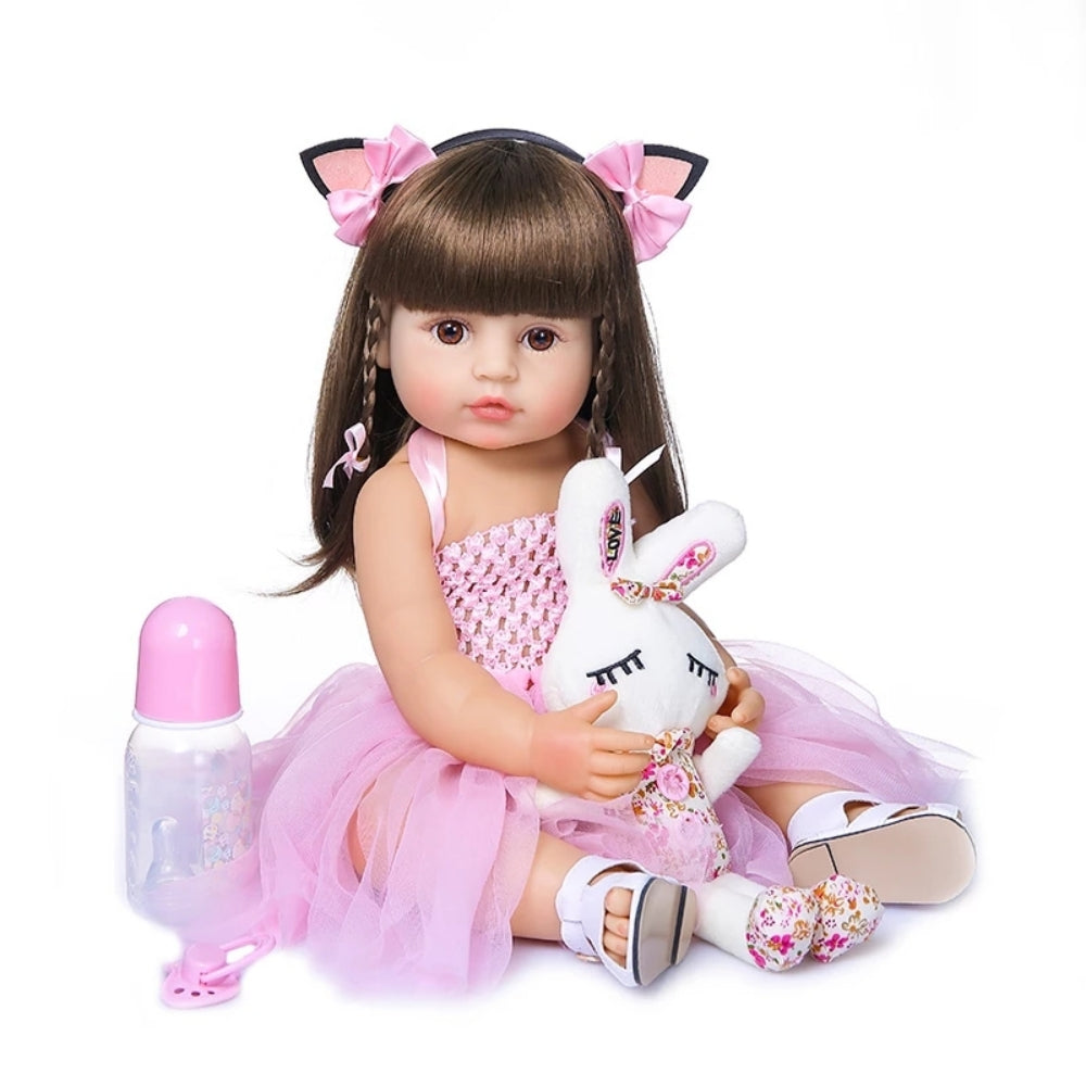 Baby Reborn Toddler Baby Dolls Silicone Full Body Girl 22 inch Long Hair Anatomically Correct Waterproof Dolls Reborn Multicolour Dress Birthday Gift Set for Girls