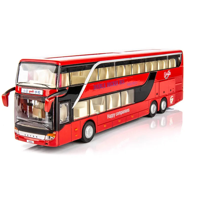 DOUBLE-DECKER TOURIST BUS MODEL CITY BUS TOY CAR ALLOY AIRPORT BUSING METAL SOUND AND EASY PULL BACK ANTI-FALL CAR [SIZE:24.5CM*7CM*5CM]【 MULTICOLOR 】