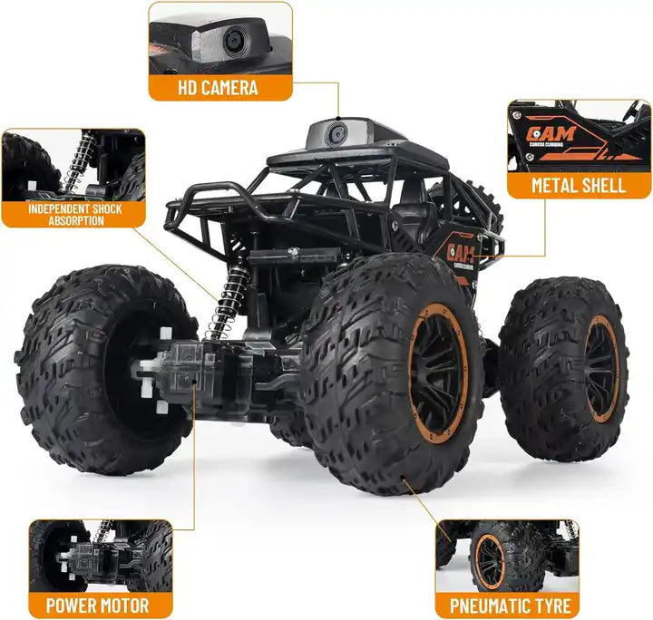 Remote Control Car With 720P Hd Fpv Wifi Camera 2.4Ghz 1:18 Scale High Speed Alloy Off Road Rock Crawler Car Fast Racing Vehicle Electric Hobby Toy Car Climbing Rc Car