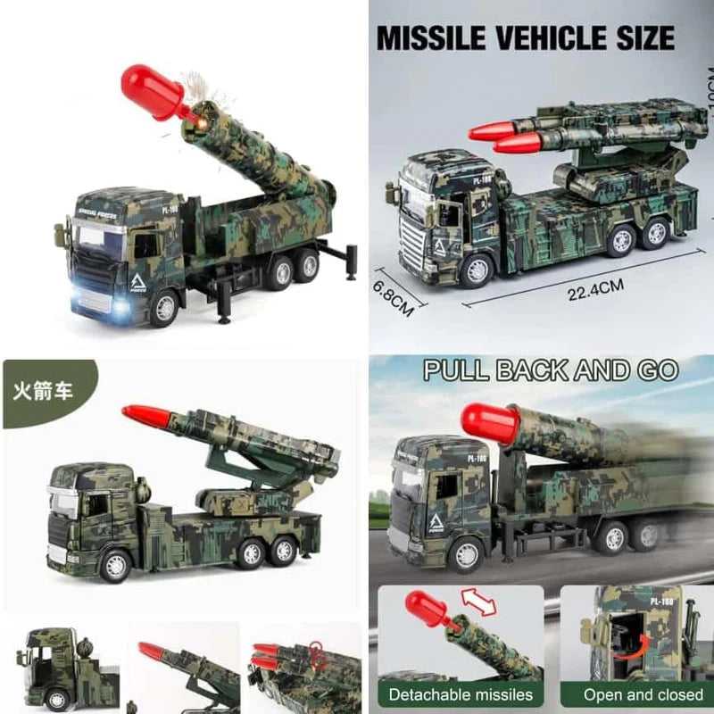 PULL BACK & GO MISSILE LAUNCHER TRUCK FOR KIDS - MISSILE VEHICLE MODEL FOR CHILDREN BOYS GIRLS - MILITARY DIE CAST FIGHTING TRUCK GIFT FOR BOYS - ARMY OPERATIONS METAL TRUCK TOY [SIZE:-21CM*11CM*7CM]