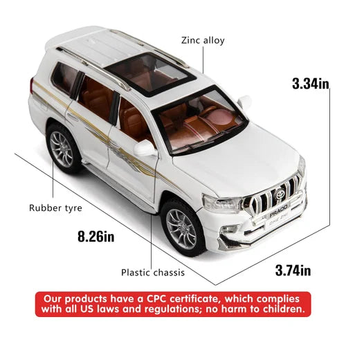 LAND CRUISER PRADO 1:24 DIECAST METAL TOY CAR WITH OPENABLE DOORS & LIGHT, MUSIC BOYS CAR FOR KIDS BEST TOYS GIFTS TOYS FOR KIDS [SIZE:-22CM*9CM*7CM]【 MULTICOLOR 】