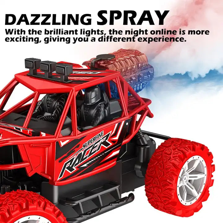 Remote Control High Speed Monster Truck Rc Rock Crawler Car with Water Spray Booster Led Light & Rechargeable Battery