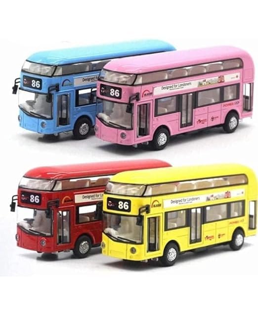 Diecast Metal London Long Bus Double Decker Bus Light & Music Open Door Collection Bus Toys for Boy Kids (Multicolor)