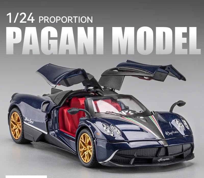 PAGANI HUAYRA 1:24 DIECAST METAL TOY CAR WITH OPENABLE DOOR AND SOUND LIGHT, GIFTS TOYS FOR KIDS【 MULTICOLOR 】[SIZE : 20.5CM* 8.8CM*5CM]