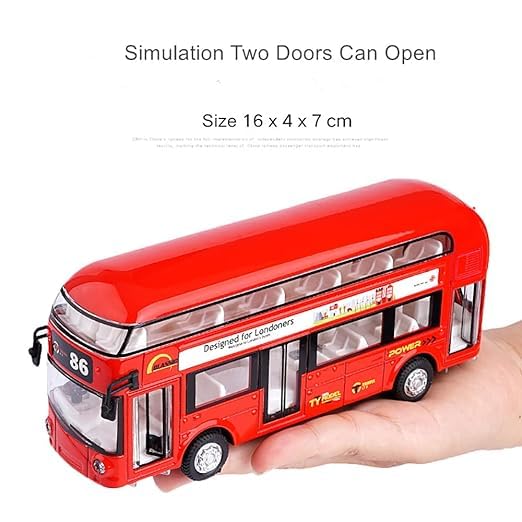 Diecast Metal London Long Bus Double Decker Bus Light & Music Open Door Collection Bus Toys for Boy Kids (Multicolor)