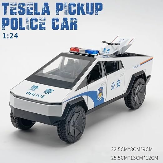 Tesla Cyber Police Truck 1:24 Diecast Metal Toy Car Scale Model with Sound Light Mini Auto Toy for Kids Metal Model Toy Car with Sound and Light 【 MULTICOLOR 】