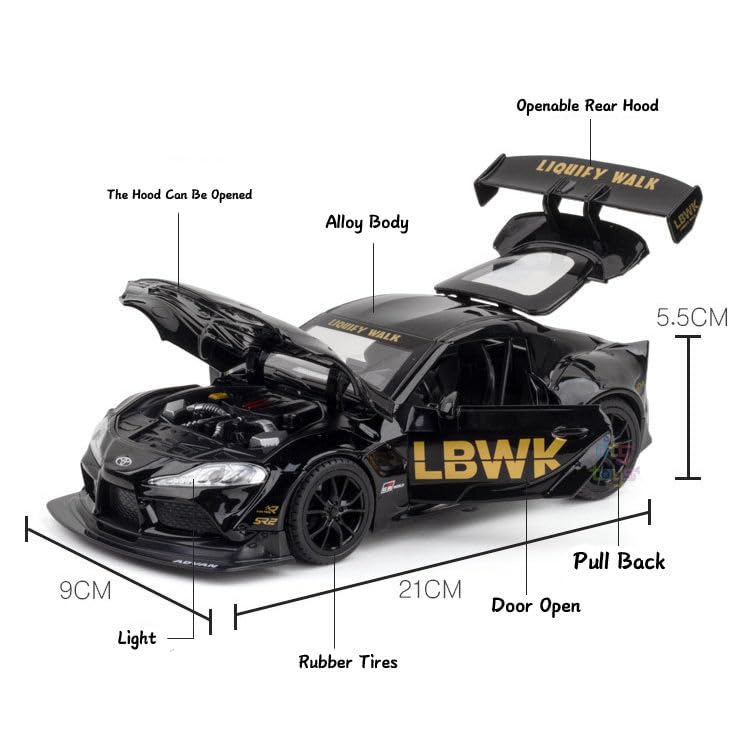 TOYOTA SUPRA GR LBWK 1:24 DIECAST METAL TOY CAR WITH OPENABLE DOORS & LIGHT, MUSIC BOYS CAR FOR KIDS BEST TOYS GIFTS TOYS FOR KIDS [SIZE:-22CM*9CM*7CM]【 MULTICOLOR 】