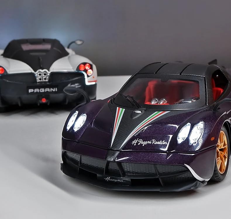 PAGANI HUAYRA 1:24 DIECAST METAL TOY CAR WITH OPENABLE DOOR AND SOUND LIGHT, GIFTS TOYS FOR KIDS【 MULTICOLOR 】[SIZE : 20.5CM* 8.8CM*5CM]