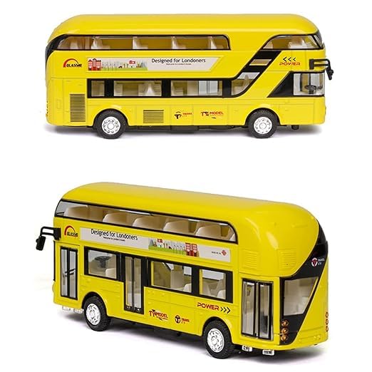 Diecast Metal London Long Bus Double Decker Bus Light & Music Open Door Collection Bus Toys for Boy Kids (Multicolor)