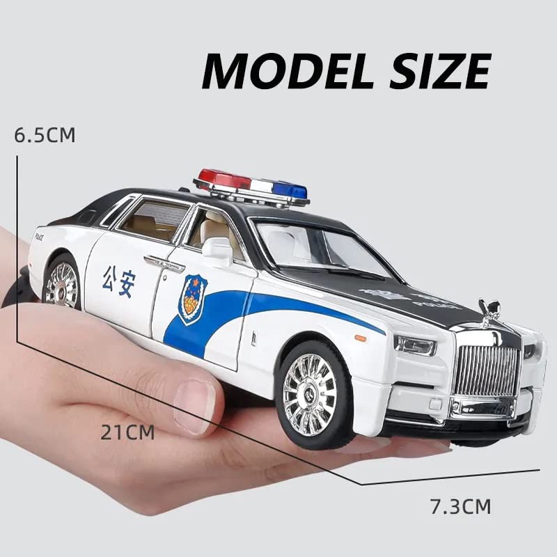 Rolls-Royce Phantom Police 1:24 Diecast Metal Toy Car Model Pull Back Alloy Toys With Light And Sound Collection (White, Black)[Size: 21Cm * 7.5Cm * 6.5Cm]