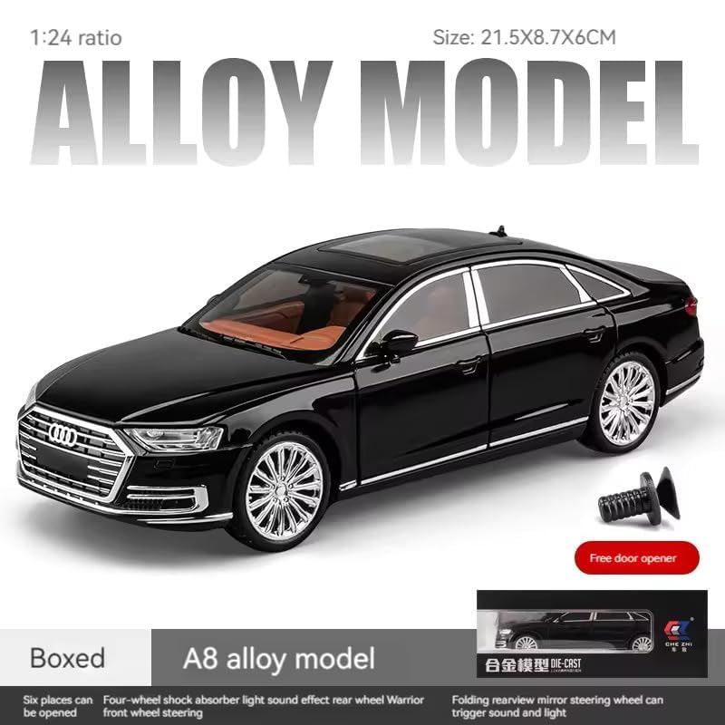 Audi A8 1:24 Diecast Metal Toy Car With Openable Door and Sound Light, Gifts Toys for Kids [SIZE:-22CM*9CM*7CM] (MULTICOLOR)