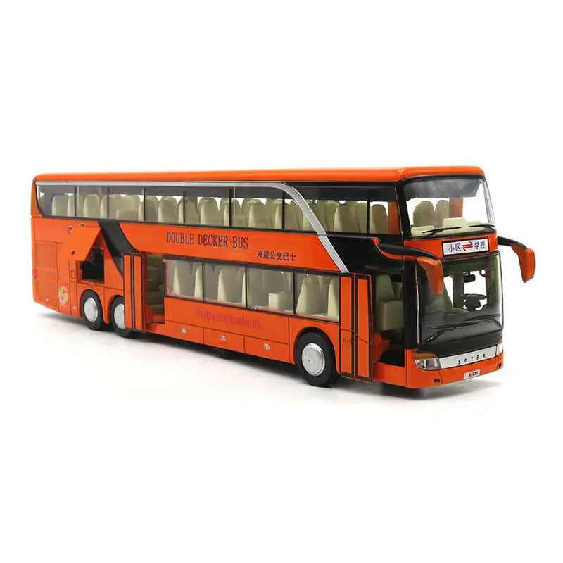 DOUBLE-DECKER TOURIST BUS MODEL CITY BUS TOY CAR ALLOY AIRPORT BUSING METAL SOUND AND EASY PULL BACK ANTI-FALL CAR [SIZE:24.5CM*7CM*5CM]【 MULTICOLOR 】