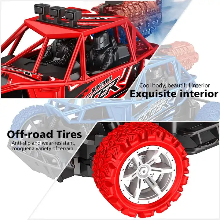 Remote Control High Speed Monster Truck Rc Rock Crawler Car with Water Spray Booster Led Light & Rechargeable Battery