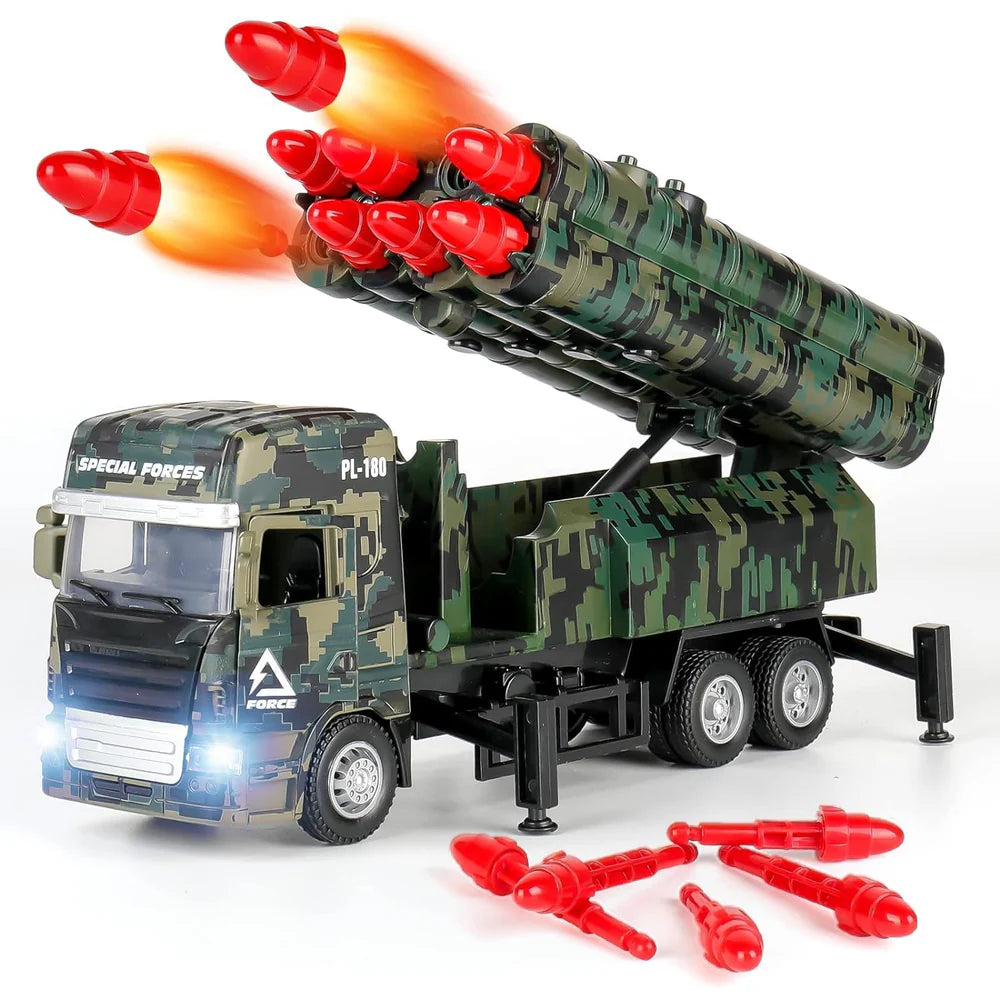 PULL BACK & GO MISSILE LAUNCHER TRUCK FOR KIDS - MISSILE VEHICLE MODEL FOR CHILDREN BOYS GIRLS - MILITARY DIE CAST FIGHTING TRUCK GIFT FOR BOYS - ARMY OPERATIONS METAL TRUCK TOY [SIZE:-21CM*11CM*7CM]