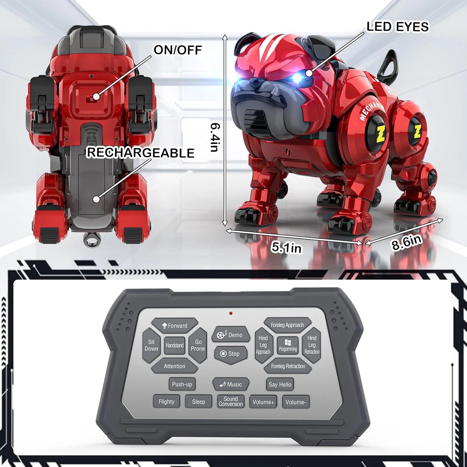 Remote Control Robot Rechargeable Programing Stunt Robo Dog with Sing, Dance, Touch Function, Robotic Dog Toy for Boys Ages 5 6 7 8 9 10+ Birthday Gifts, Red