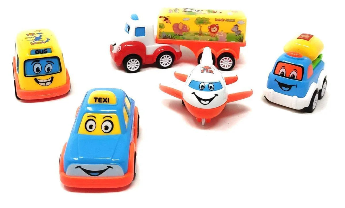 UNBREAKABLE TRANSPORTATION VEHICLE BABY CAR TOY FOR 1 YEAR OLD BOY PUSH AND GO VEHICLES FRICTION TOY CARS SET OF 5 TOY FOR KIDSMULTICOLOR (SET OF 5)