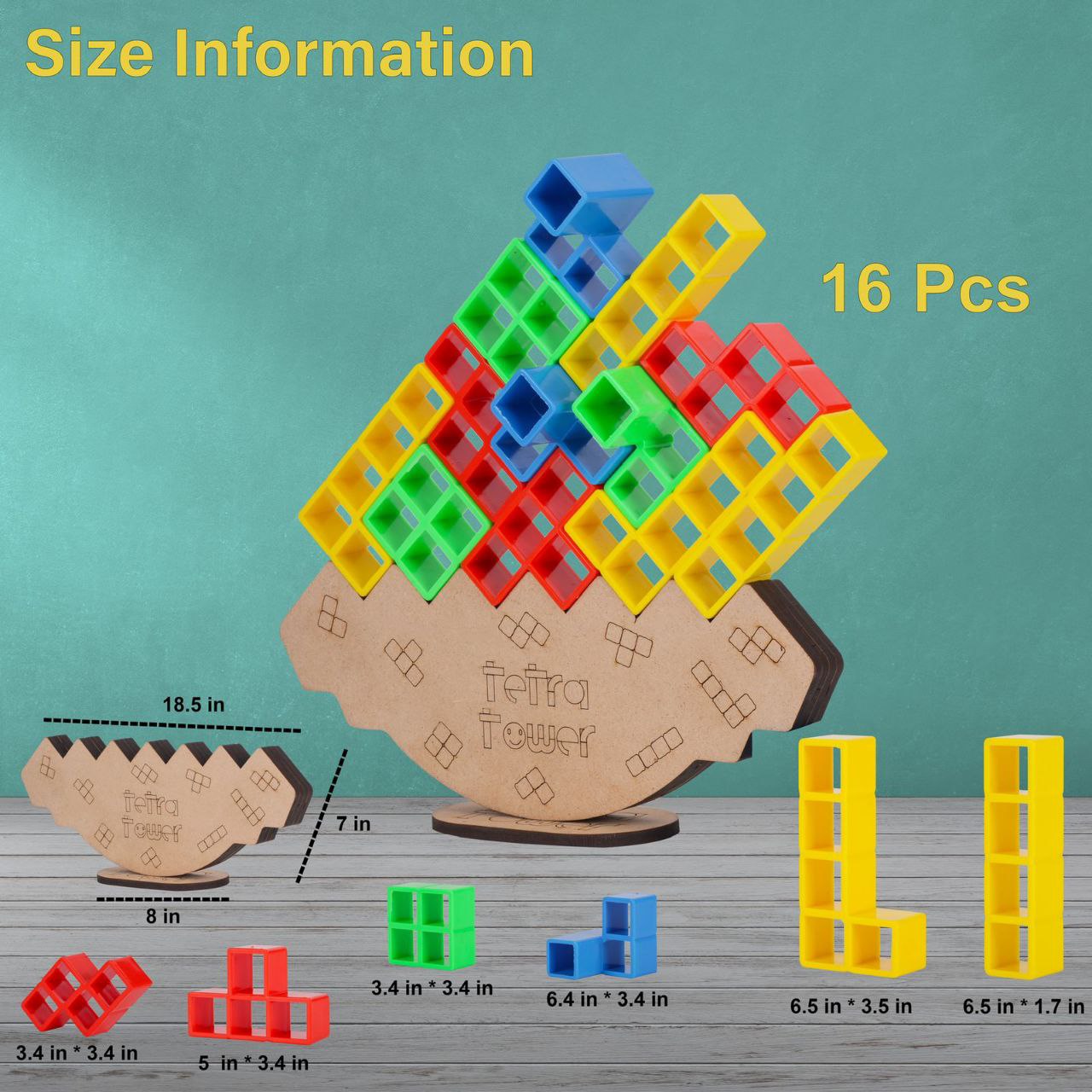 Tetra Tower Balancing Stacking Toys, 16 PCS Board Games for Kids