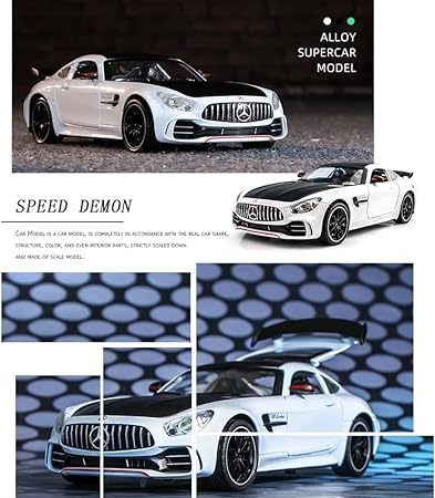 Mercedes Benz AMG GTR 1:24 Die Cast Metal Toy Car With Sound and Light for Kids Boy Girl Gift (Multi Color) [Size : 20Cm*8Cm*7Cm]