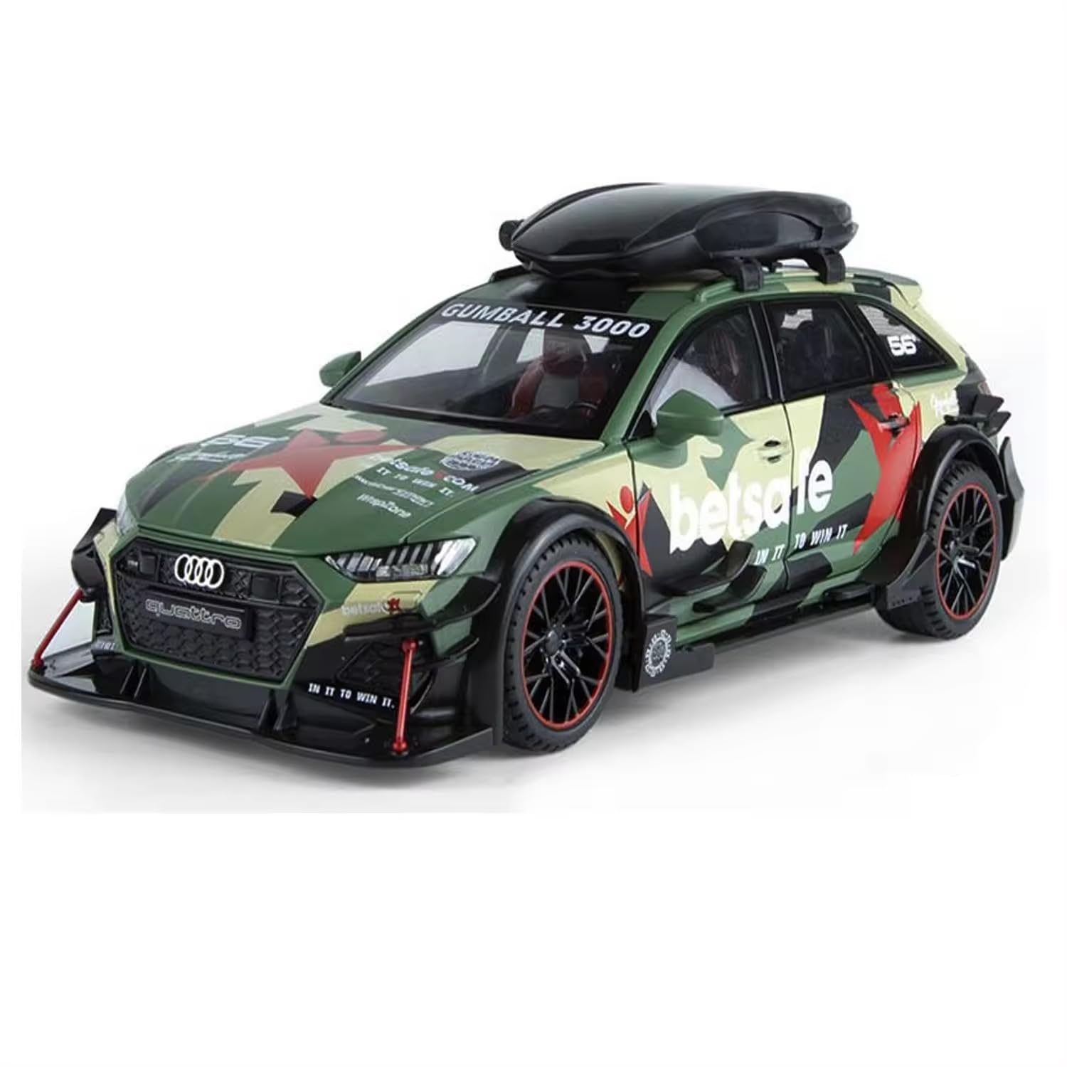 Audi RS6 Militery Supercar 1:24 Diecast Metal Toy car for Kids with Openable Doors & Light, Music Toy Vehicle for Kids - Colours as Per Stock【 MULTICOLOR 】