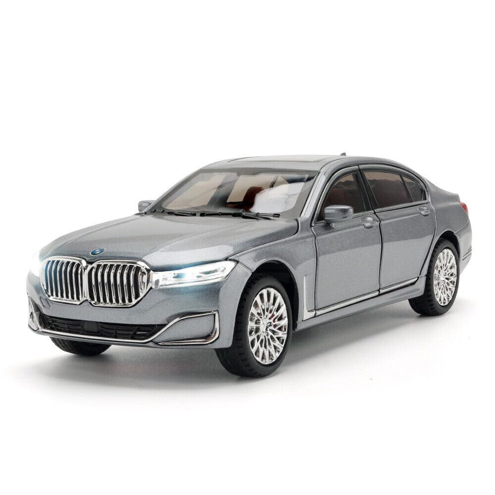 BMW 760Li 1:24 Diecast Metal Toy Car Pull Back with Openable Doors & Light, Music Toy Vehicle for Kids (Multicolour :- Black, White, Gray, Blue) [SIZE:-21 CM*9CM*8.5CM】