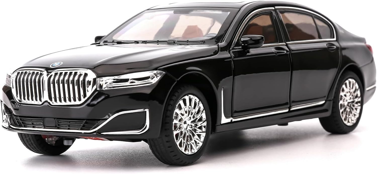 BMW 760Li 1:24 Diecast Metal Toy Car Pull Back with Openable Doors & Light, Music Toy Vehicle for Kids (Multicolour :- Black, White, Gray, Blue) [SIZE:-21 CM*9CM*8.5CM】