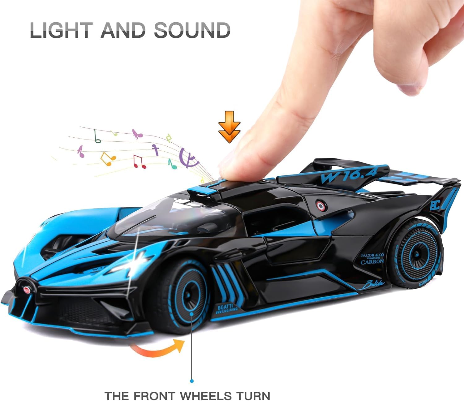 Bugatti Bolide 1:24 Diecast Metal Toy Car with Openable Door and Sound Light, Gifts Toys for Kids 【 MULTICOLOR 】