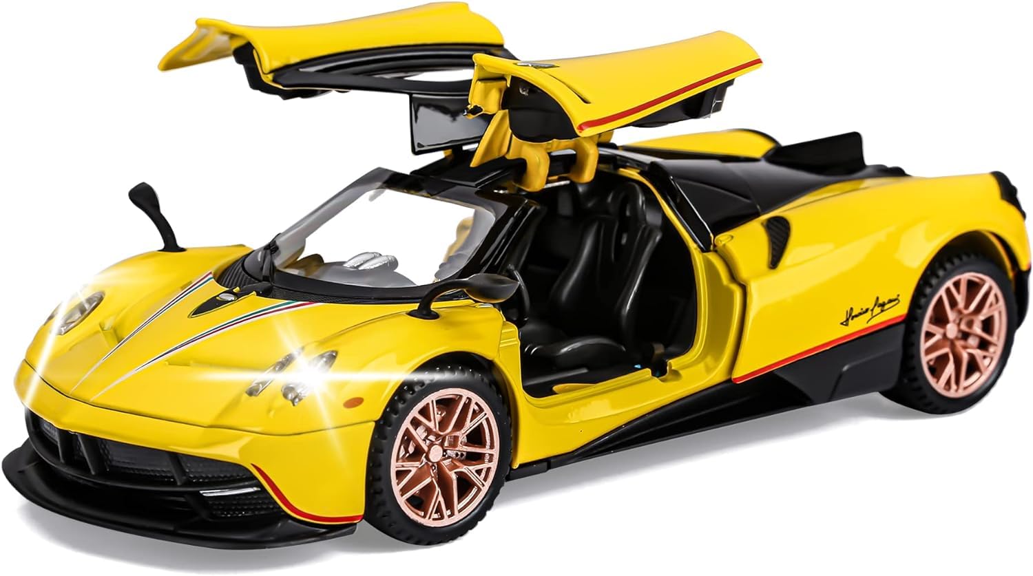 PAGANI HUAYRA 1:24 DIECAST METAL TOY CAR WITH OPENABLE DOOR AND SOUND LIGHT, GIFTS TOYS FOR KIDS【 MULTICOLOR 】[SIZE : 20.5CM* 8.8CM*5CM]