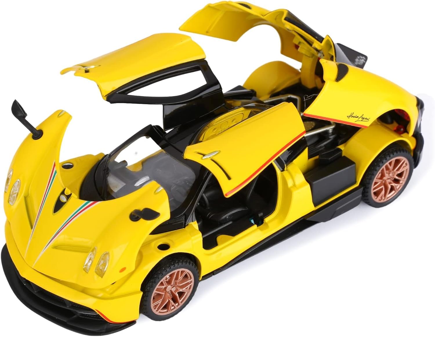 PAGANI HUAYRA 1:24 DIECAST METAL TOY CAR WITH OPENABLE DOOR AND SOUND LIGHT, GIFTS TOYS FOR KIDS【 MULTICOLOR 】[SIZE : 20.5CM* 8.8CM*5CM]