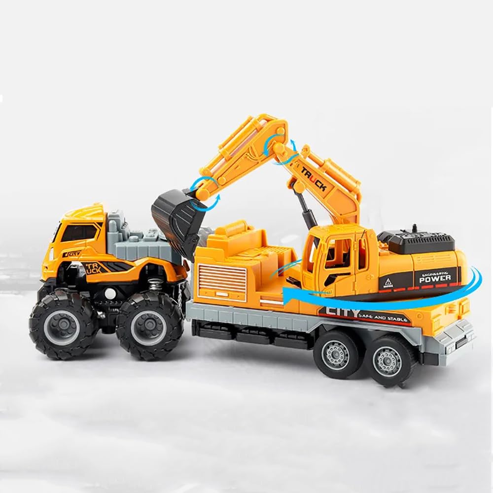 Excavator Toy Metal Head Bulldozer Long Crane Truck Friction Powered Engineering Vehicle Model Construction Toy for 2 3 4 5 Years Old Boy and Girl