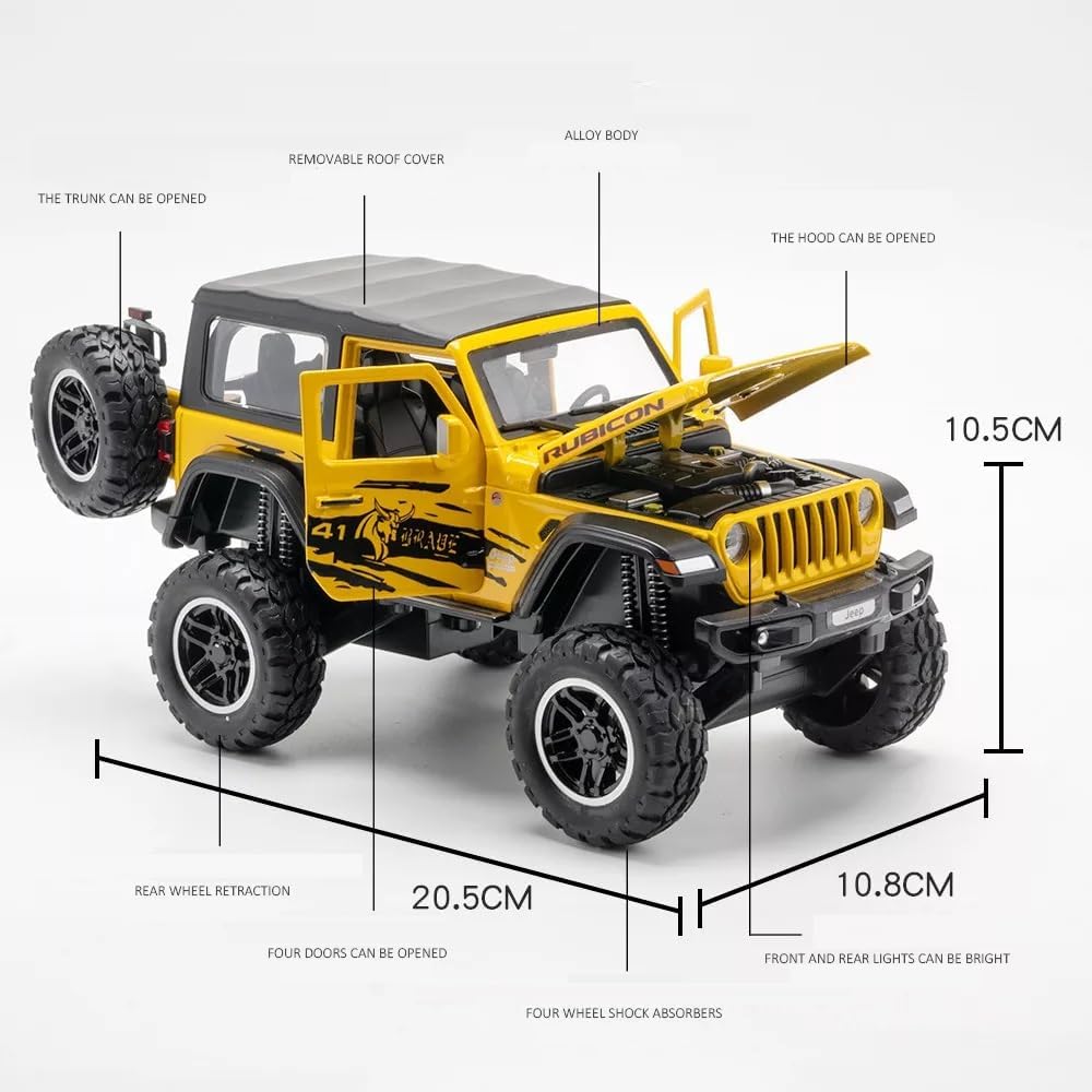 Jeep Wrangler Rubicon 1941 Big Size 1:24 Diecast Metal Toy Car Openable Door and Sound Light, Gifts Toys for Kids (Multicolor, Pack Of1)[20.5Cm *10.8Cm *10.5 Cm]