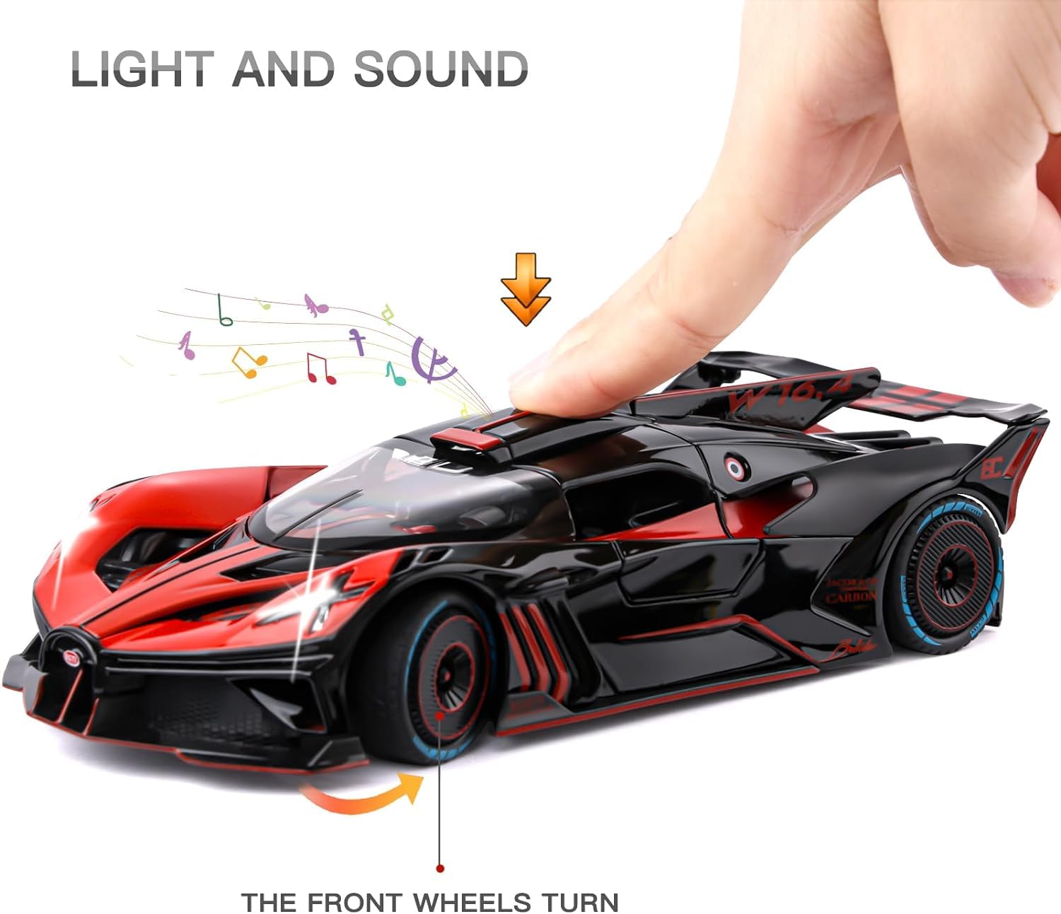 Bugatti Bolide 1:24 Diecast Metal Toy Car with Openable Door and Sound Light, Gifts Toys for Kids 【 MULTICOLOR 】