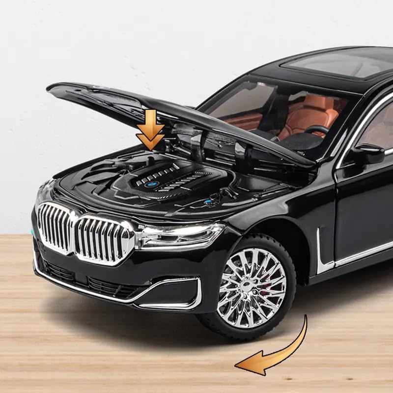 BMW 760Li 1:24 Diecast Metal Toy Car Pull Back with Openable Doors & Light, Music Toy Vehicle for Kids (Multicolour :- Black, White, Gray, Blue) [SIZE:-21 CM*9CM*8.5CM】