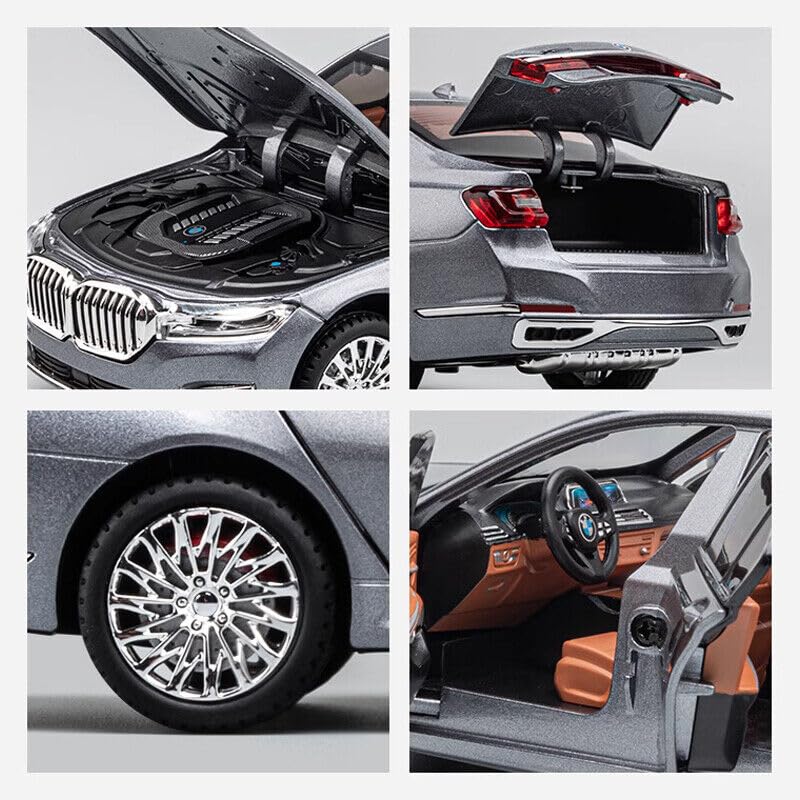 BMW 760Li 1:24 Diecast Metal Toy Car Pull Back with Openable Doors & Light, Music Toy Vehicle for Kids (Multicolour :- Black, White, Gray, Blue) [SIZE:-21 CM*9CM*8.5CM】